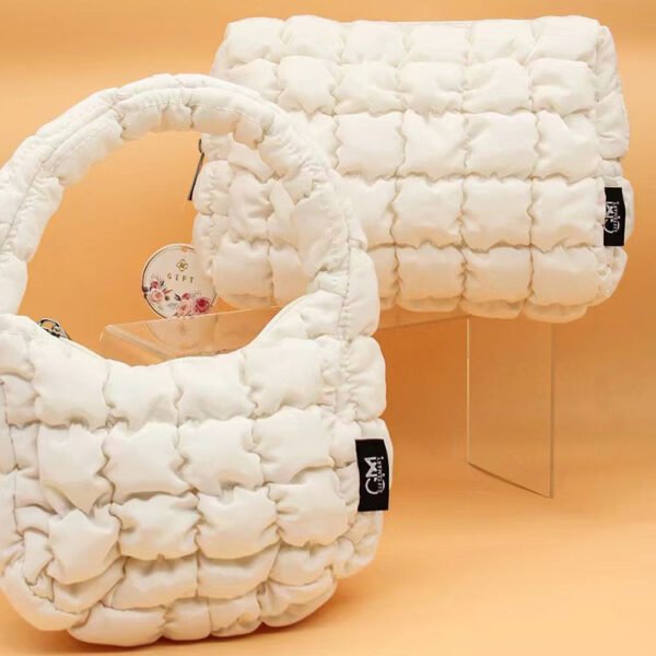 Customized Colorful Design Plaid Down Makeup Bag Puffy Women's Clutch Bag - Image 2