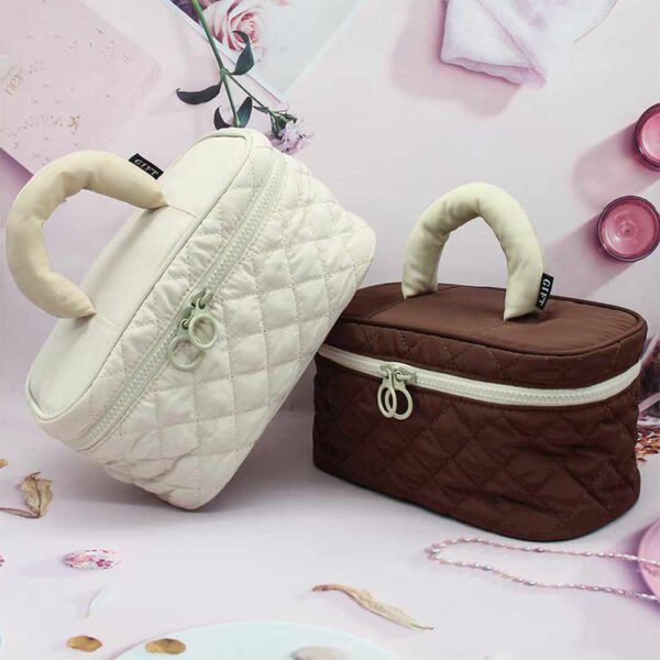 Cotton Quilted Large capacity Floral Cute Travel Cosmetic Bag with Handle - Image 2