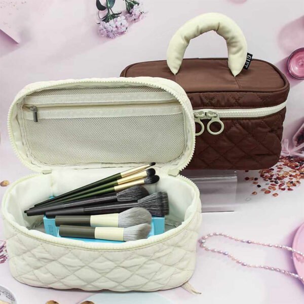 Cotton Quilted Large capacity Floral Cute Travel Cosmetic Bag with Handle - Image 3