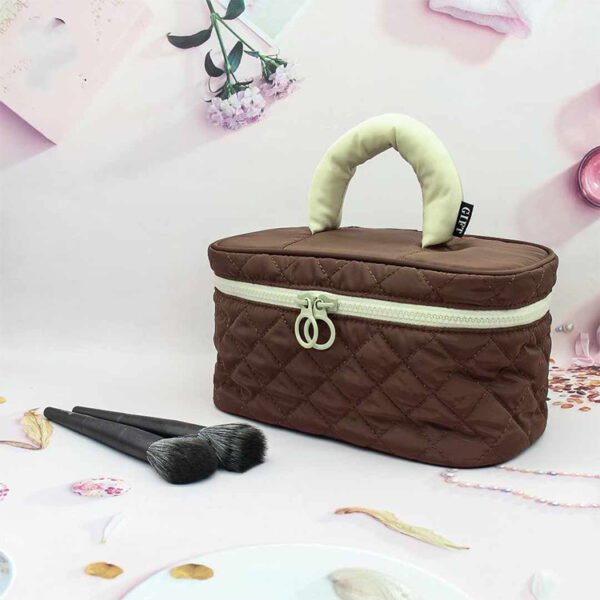 Cotton Quilted Large capacity Floral Cute Travel Cosmetic Bag with Handle - Image 4