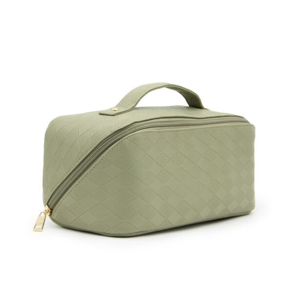 Travel Cosmetic Leather Waterproof Cosmetic Bag With Handle Divider - Image 2