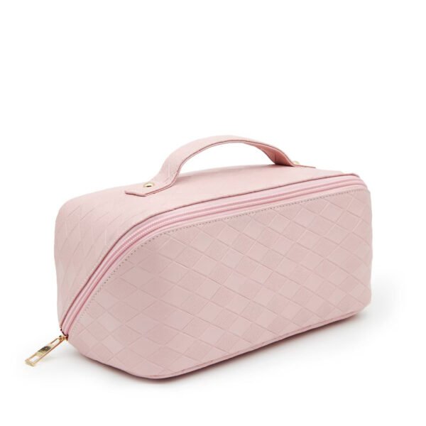 Travel Cosmetic Leather Waterproof Cosmetic Bag With Handle Divider - Image 3