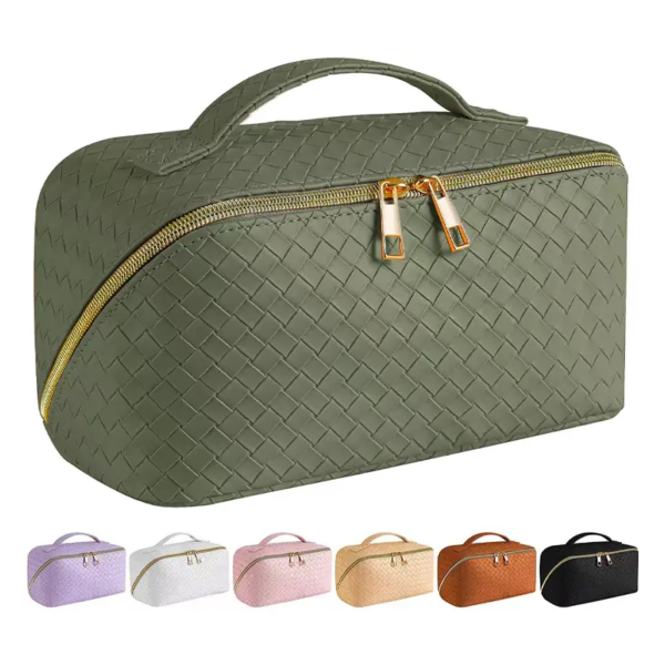 Travel Cosmetic Leather Waterproof Cosmetic Bag With Handle Divider - Image 6
