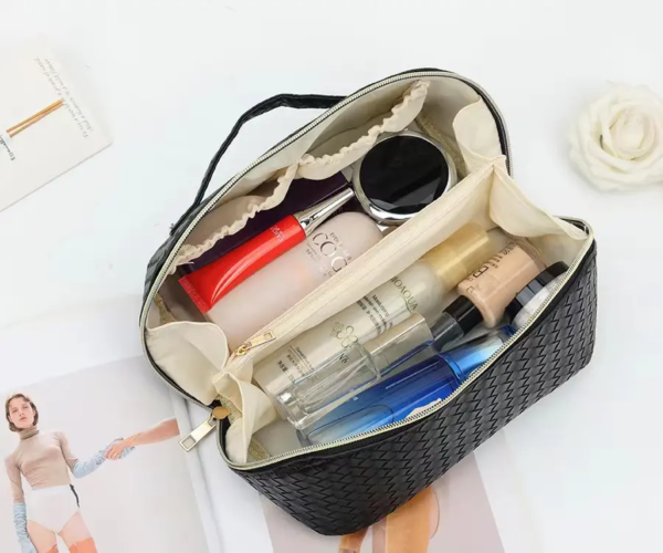 Travel Cosmetic Leather Waterproof Cosmetic Bag With Handle Divider - Image 7