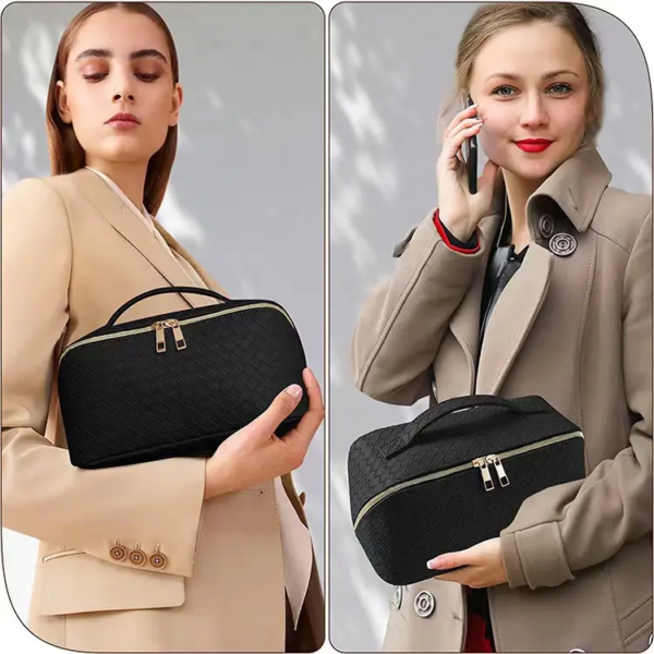 Travel Cosmetic Leather Waterproof Cosmetic Bag With Handle Divider - Image 9