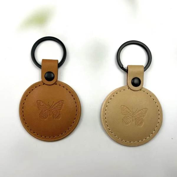 Leather Circle Keychain Personalized Round Keyring Holder - Image 3