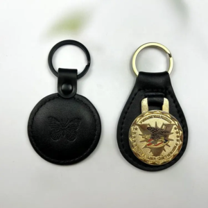 Leather Circle Keychain Personalized Round Keyring Holder