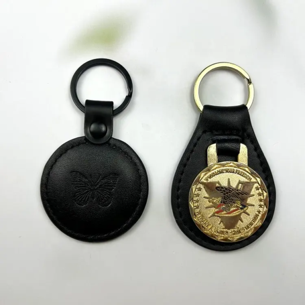 Leather Circle Keychain Personalized Round Keyring Holder - Image 2